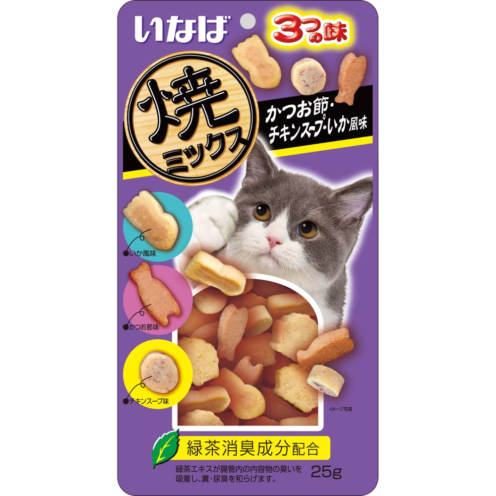 "4 FOR $14: Ciao Soft Bits Mix Tuna & Chicken Fillet Dried Bonito, Chicken Soup & Squid Flavor Cat Treats 25g"