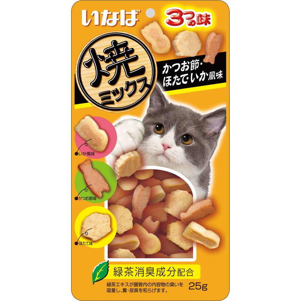 "4 FOR $14: Ciao Soft Bits Mix Tuna & Chicken Fillet Dried Bonito, Scallop & Squid Flavor Cat Treats 25g"