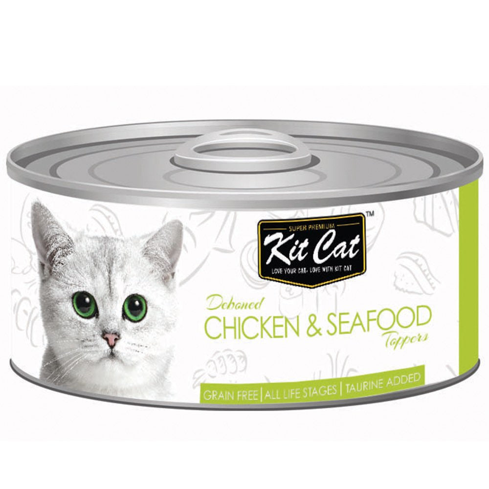 Kit Cat Deboned Chicken & Seafood Toppers Grain-Free Canned Cat Food 80g