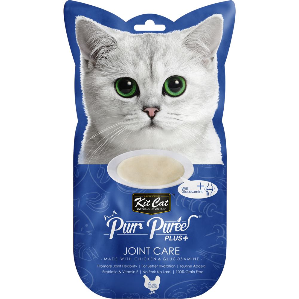 4 FOR $14: Kit Cat Purr Puree Plus Joint Care Chicken Cat Treats 60g