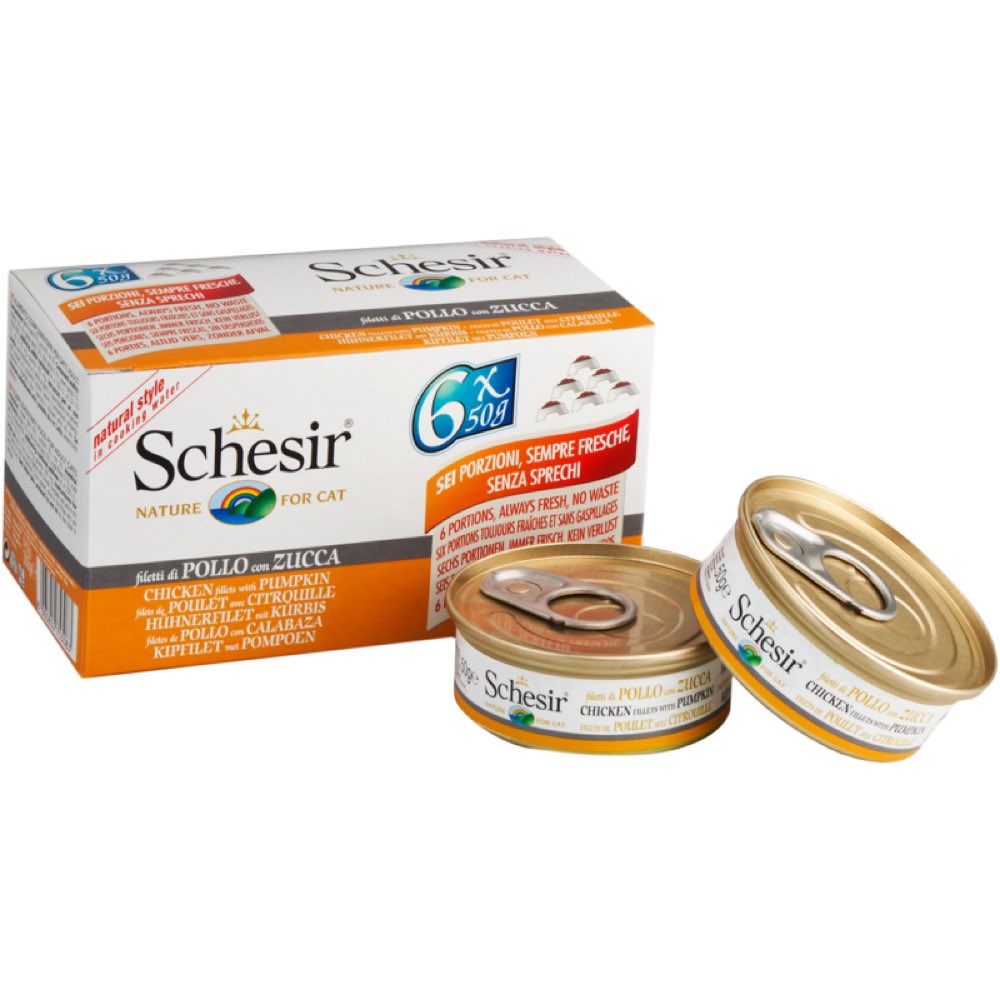 19% OFF: Schesir Chicken Fillets with Pumpkin Adult Canned Cat Food Multipack 50g x 6