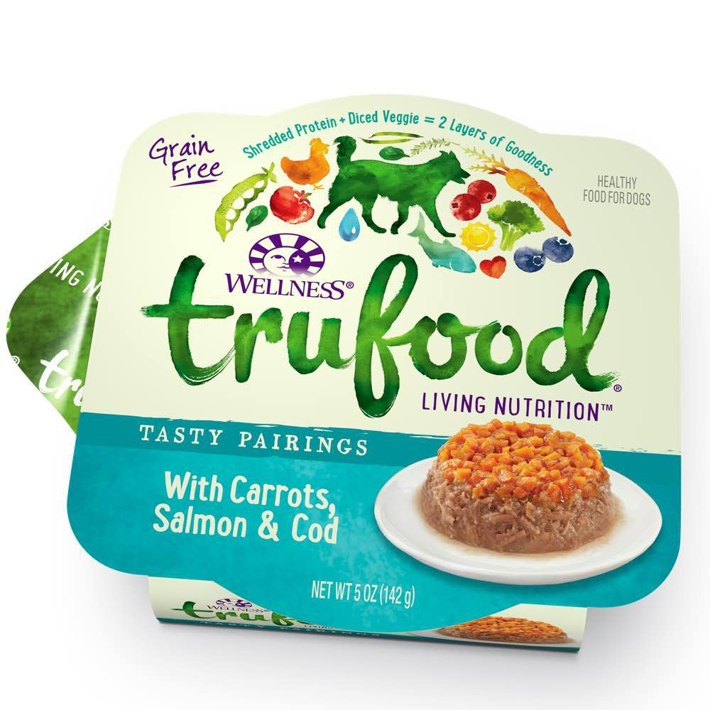 "BUY 3 GET 1 FREE: Wellness TruFood Tasty Pairings Carrots, Salmon & Cod Cup Tray Dog Food 5oz"