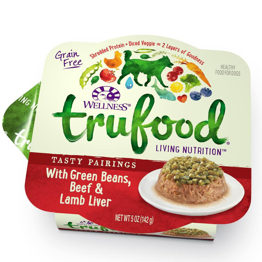 "BUY 3 GET 1 FREE: Wellness TruFood Tasty Pairings Green Beans, Beef & Lamb Liver Cup Tray Dog Food 5oz"
