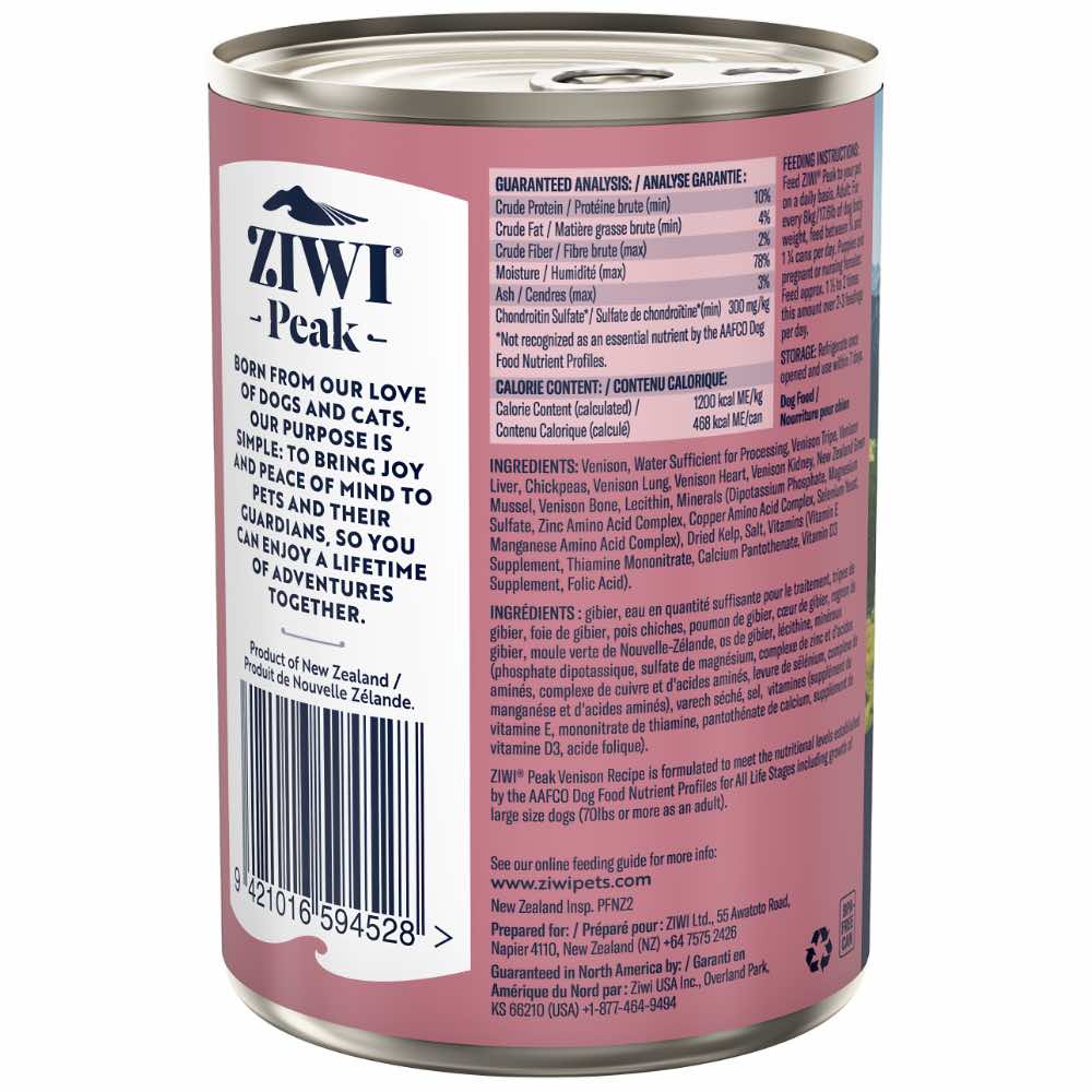 20% OFF: Ziwi Peak New Zealand Venison Grain-Free Canned Dog Food 390g